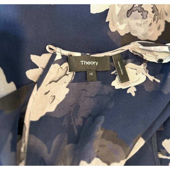 Theory Women Dress Blue Marah Distressed Floral Chiffon Mini A Line Boho Size 10 - Picture 4 of 9